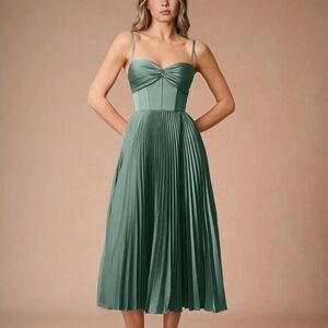 Azazie Eucalyptus Pleated Midi Dress